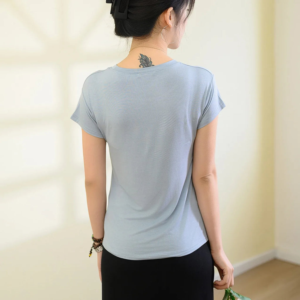 Plus size L to 6XL Modal O-Neck Tshirt Short Sleeves Solid color Slim Fit T-shirts summer women's tee tops all match