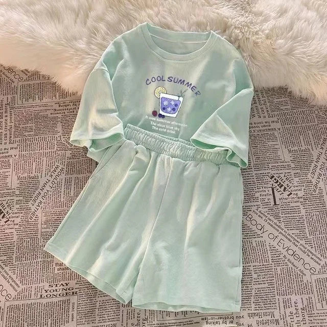 2025 Summer Women Shorts Sets Casual Two Pieces Short Sleeve T Shirts and High Waist Short Pants Solid Outfits Tracksuit 2PCS