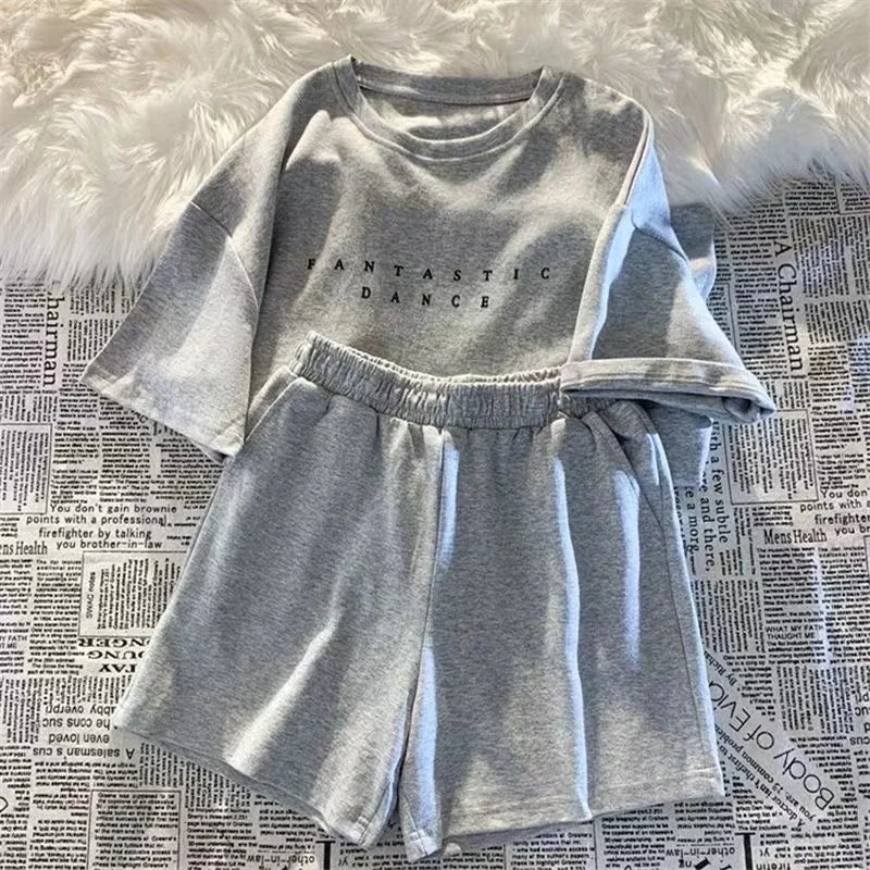 2025 Summer Women Shorts Sets Casual Two Pieces Short Sleeve T Shirts and High Waist Short Pants Solid Outfits Tracksuit 2PCS