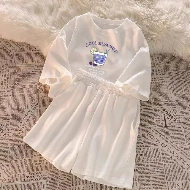 2025 Summer Women Shorts Sets Casual Two Pieces Short Sleeve T Shirts and High Waist Short Pants Solid Outfits Tracksuit 2PCS