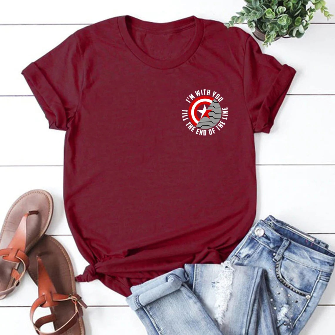 Winter Soldier Shirt with Saying I'm with You Till The End of The Line T-shirt Bucky Barnes T Shirt Women Graphic Tee Top Female