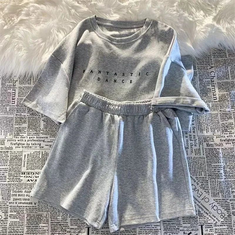 2025 Summer Women Shorts Sets Casual Two Pieces Short Sleeve T Shirts and High Waist Short Pants Solid Outfits Tracksuit 2PCS