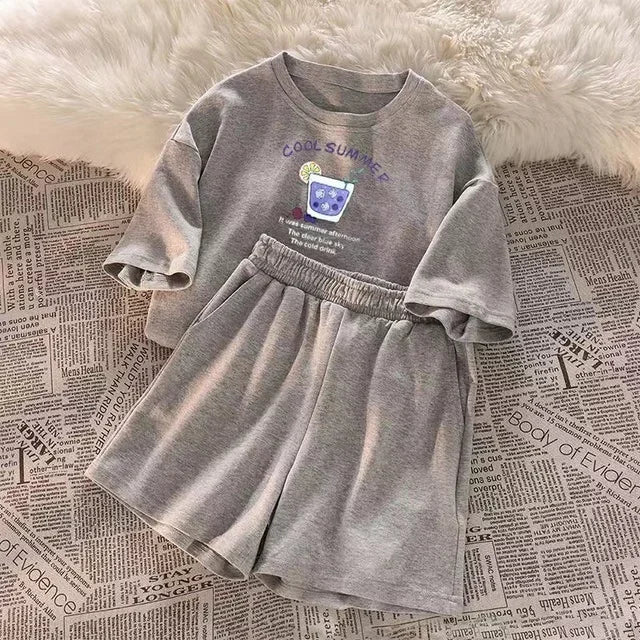 2025 Summer Women Shorts Sets Casual Two Pieces Short Sleeve T Shirts and High Waist Short Pants Solid Outfits Tracksuit 2PCS