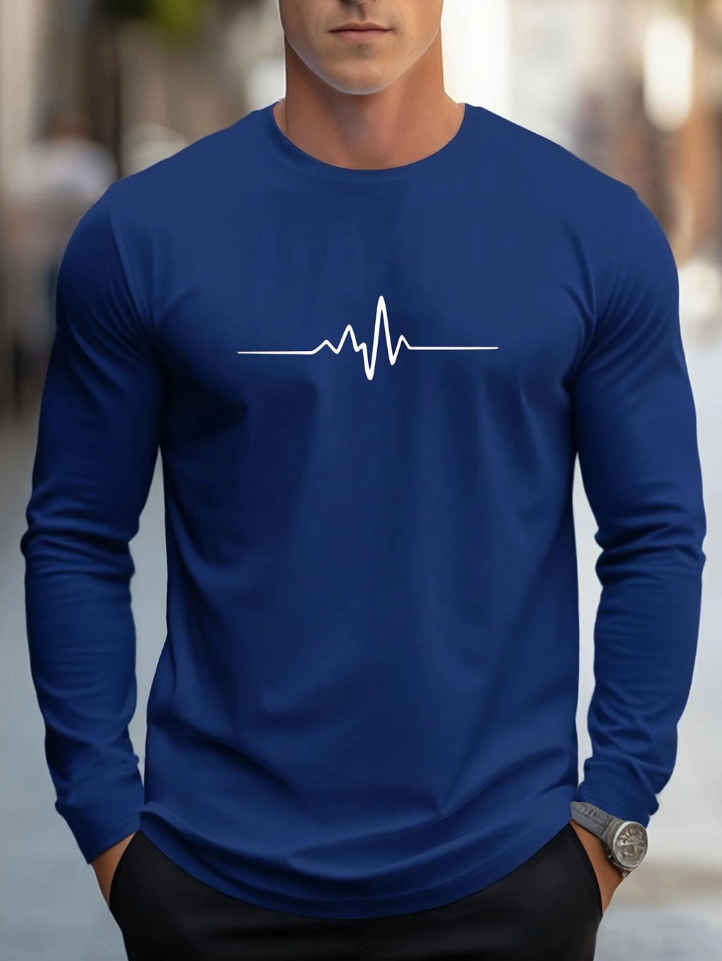 The new men's long-sleeved T-shirt for Spring and Autumn 2025 is casual and comfortable with 3D striped pattern printing