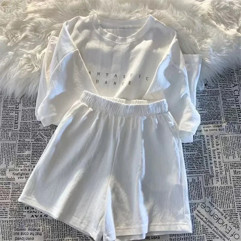 2025 Summer Women Shorts Sets Casual Two Pieces Short Sleeve T Shirts and High Waist Short Pants Solid Outfits Tracksuit 2PCS