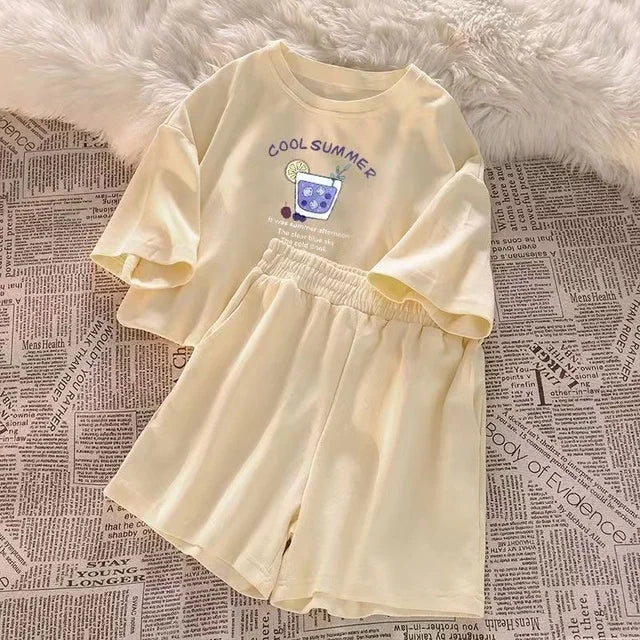 2025 Summer Women Shorts Sets Casual Two Pieces Short Sleeve T Shirts and High Waist Short Pants Solid Outfits Tracksuit 2PCS