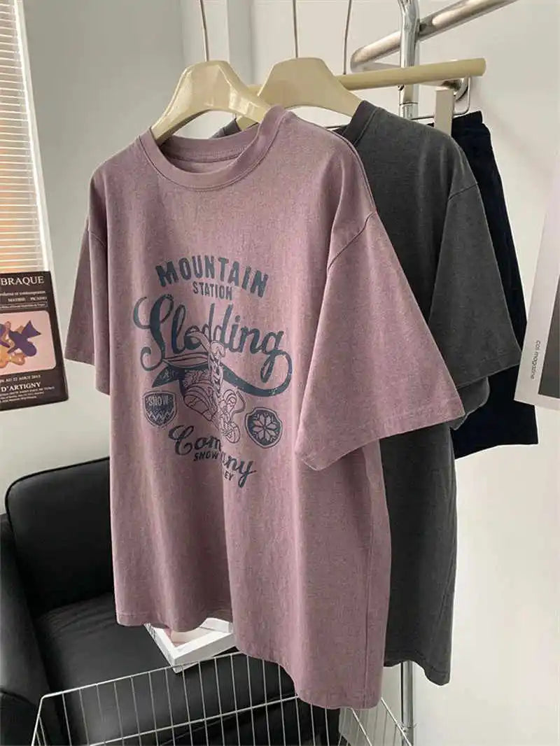 Summer Leisure Short Sleeves For Women Cartoon Pattern Round Neck Plus Size Tops Loose Commuting All Match T-shirts
