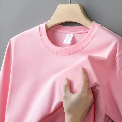 230g Men's Oversized Thick Round Neck T-shirt Summer Short Sleeved T-shirt Pure Cotton Solid Color Top Casual Versatile T-shirt