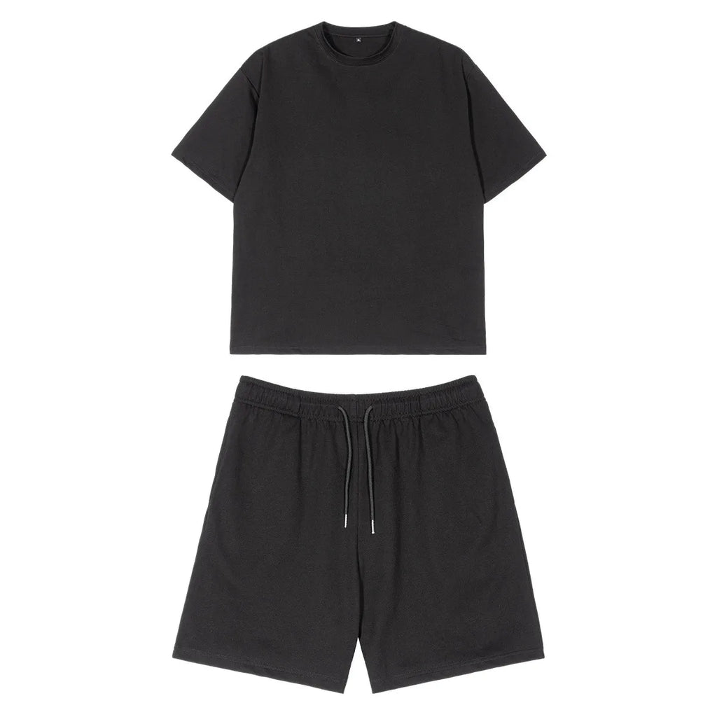 High Quality 100% Cotton Summer 2 Piece Set Man Street Style Brown T-shirt and Short Set Plus Size Blank Tracksuits Set for Men