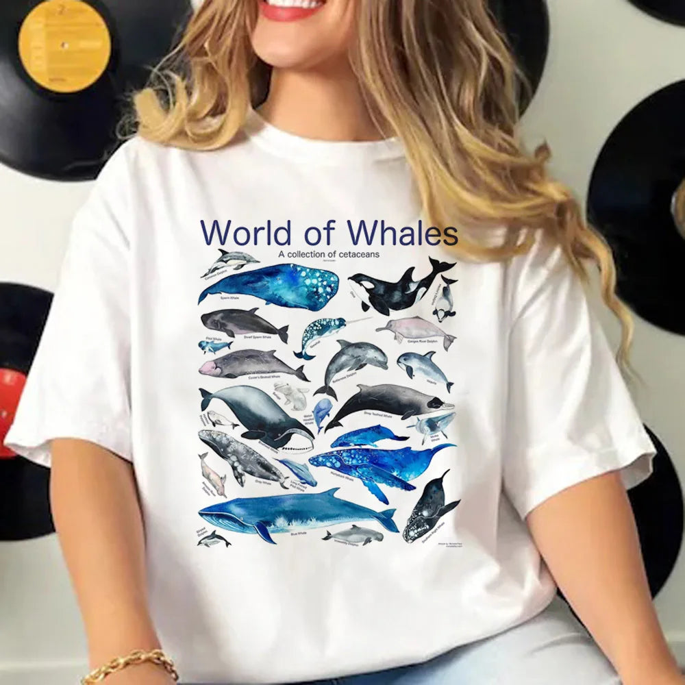 Whales t shirt women crew neck active wear Japanese tshirt female anime y2k clothes