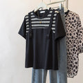Summer Women False Two pieces T-shirt 4XL Round Neck Short Sleeve Patchwork Top French Casual Fashion Loose Female Black Tees