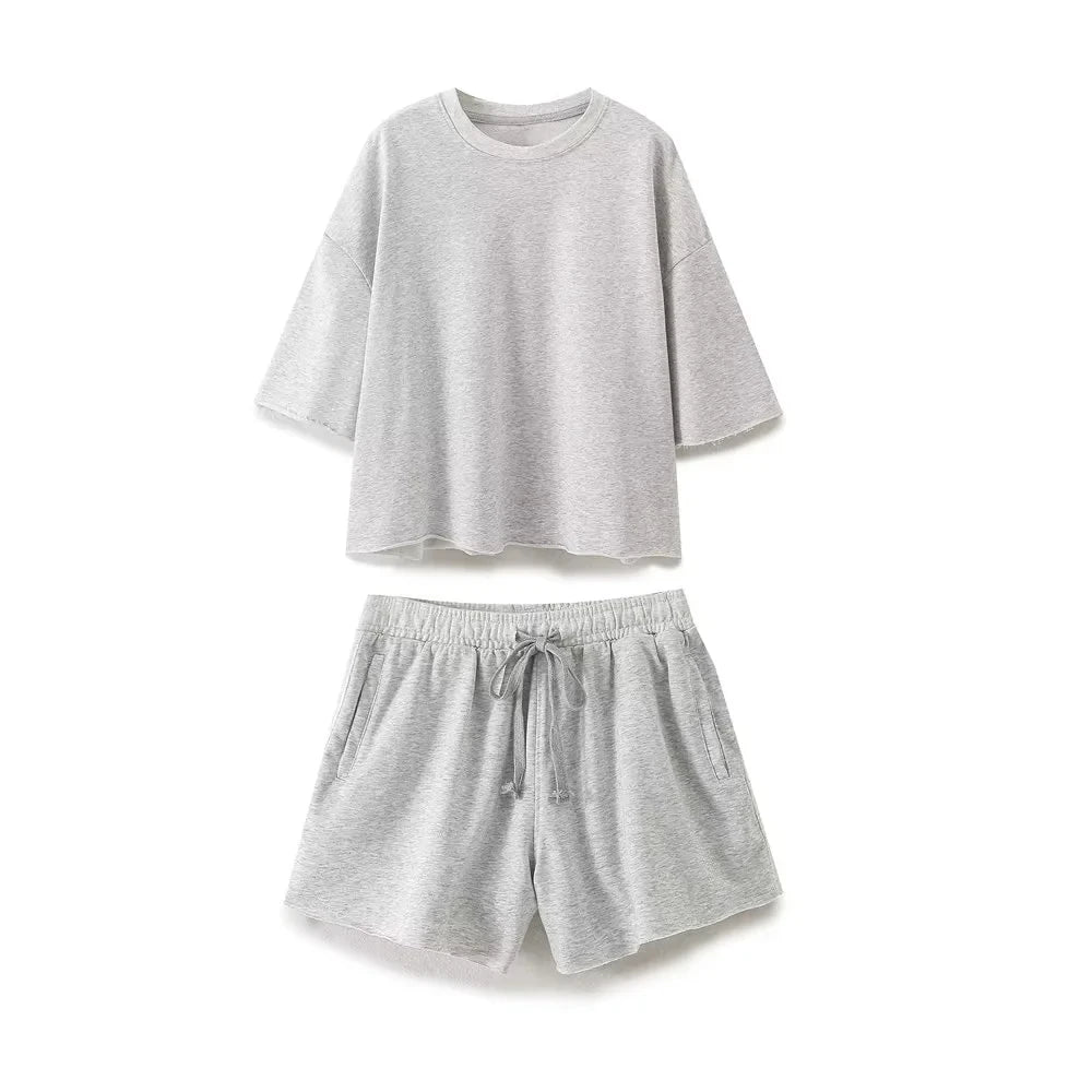 HH Summer Women Vintage Solid Shorts Suit O Neck Short Sleeve T-shirt Drawstring Shorts Loose Casual 2024 Woman Sport Sets