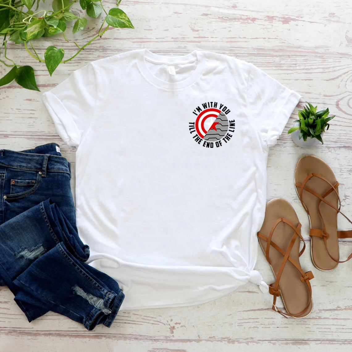 Winter Soldier Shirt with Saying I'm with You Till The End of The Line T-shirt Bucky Barnes T Shirt Women Graphic Tee Top Female