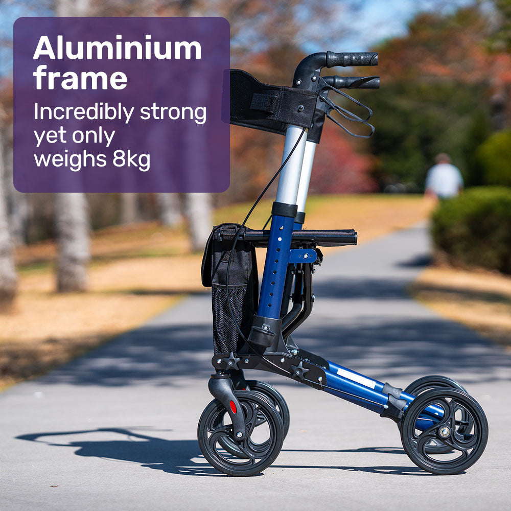 NNEMB Foldable Aluminium Walking Frame Rollator with Bag and Seat-Blue-1
