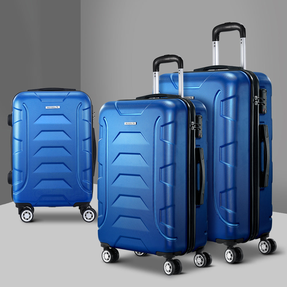 Wanderlite 3Set 20-24-28 Inch Luggage with TSA Lock Spinner Carry On Hard Shell Travel Suitcase Luggage Case Blue