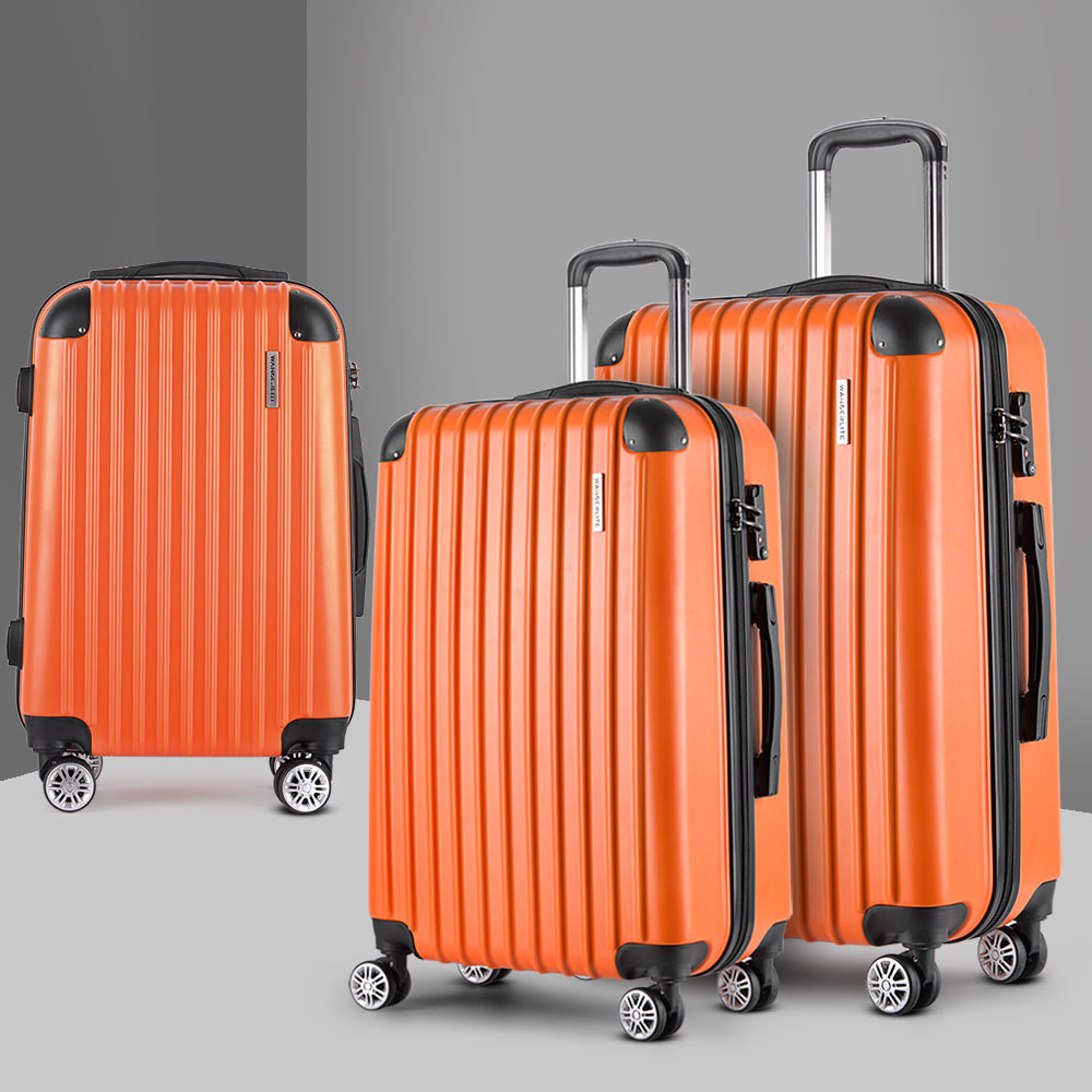Wanderlite 20-24-28 Inch Luggage 3Set with TSA Lock Spinner Carry On Hard Shell Travel Suitcase Luggage Case Orange