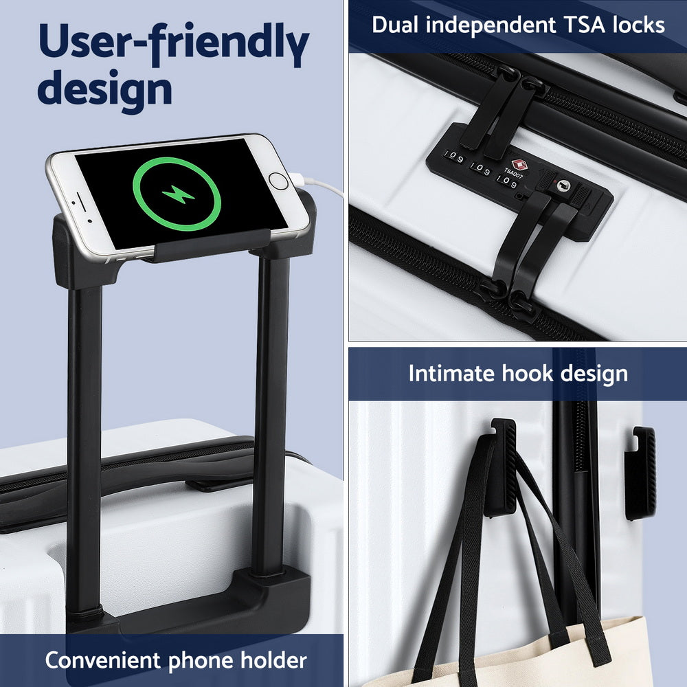 Wanderlite 20" Luggage Suitcase Front Pocket Travel Carry On Dual TSA White