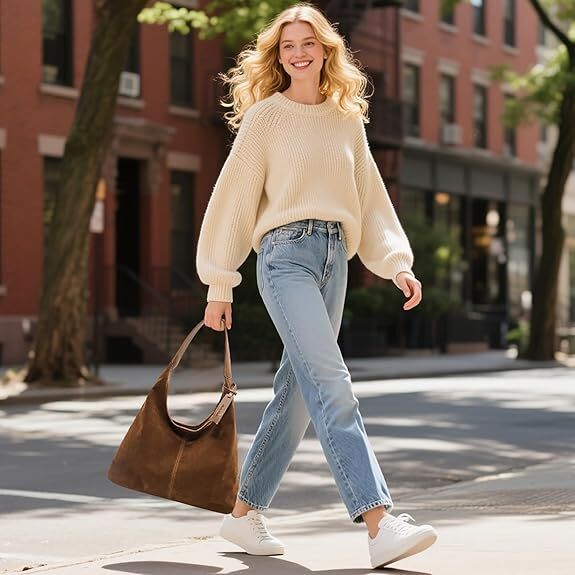 Leather Hobo Bags for Women Brown Purses Suede Purse Slouchy Tote Bag Suede Tote Bag Fall Winter Purses Handbag