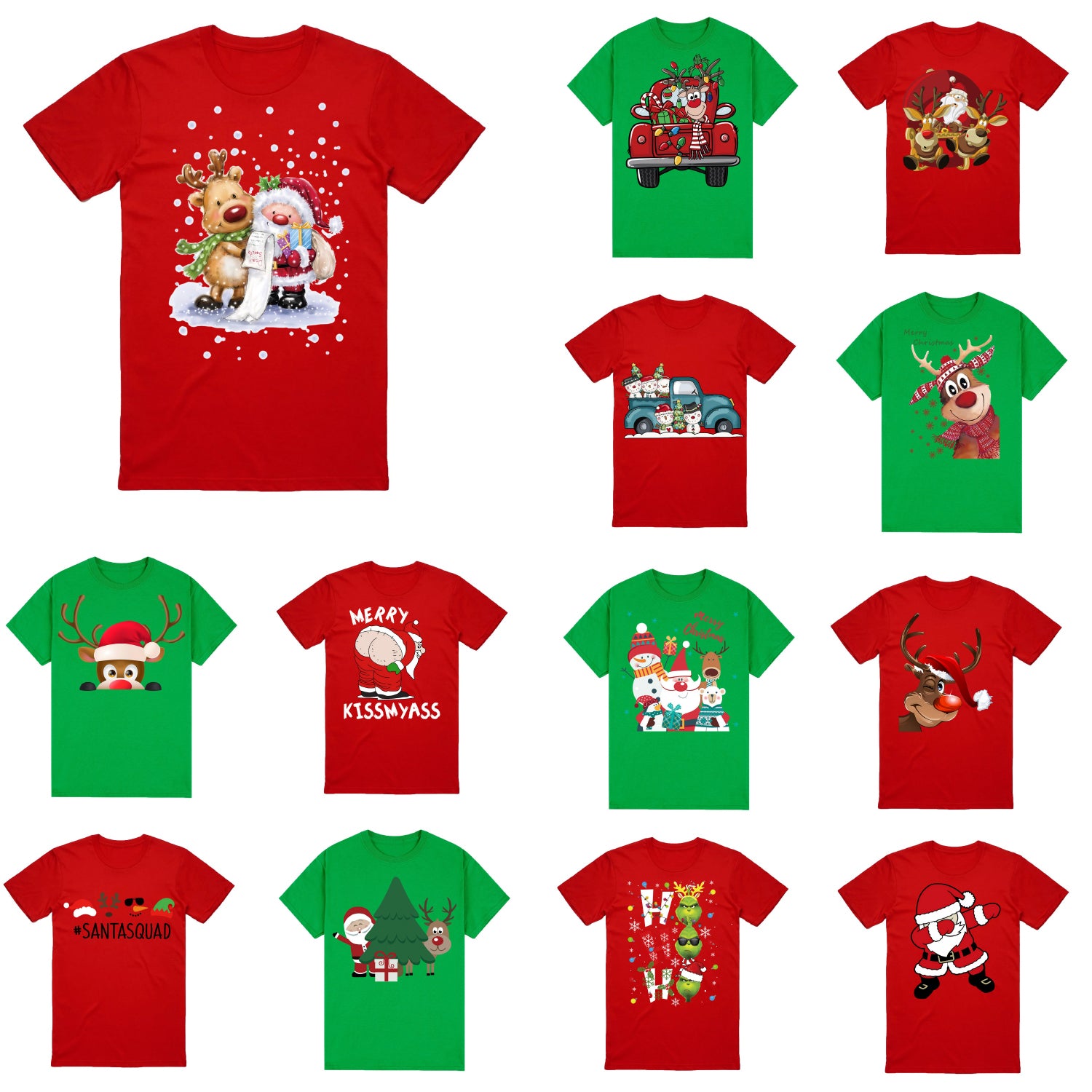 Cotton Christmas T-Shirt - Dancing Santa Design Unisex M