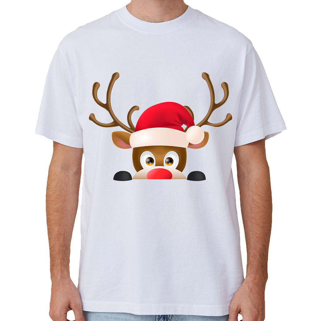Cotton Christmas T-shirt - Reindeer Head Design Unisex L