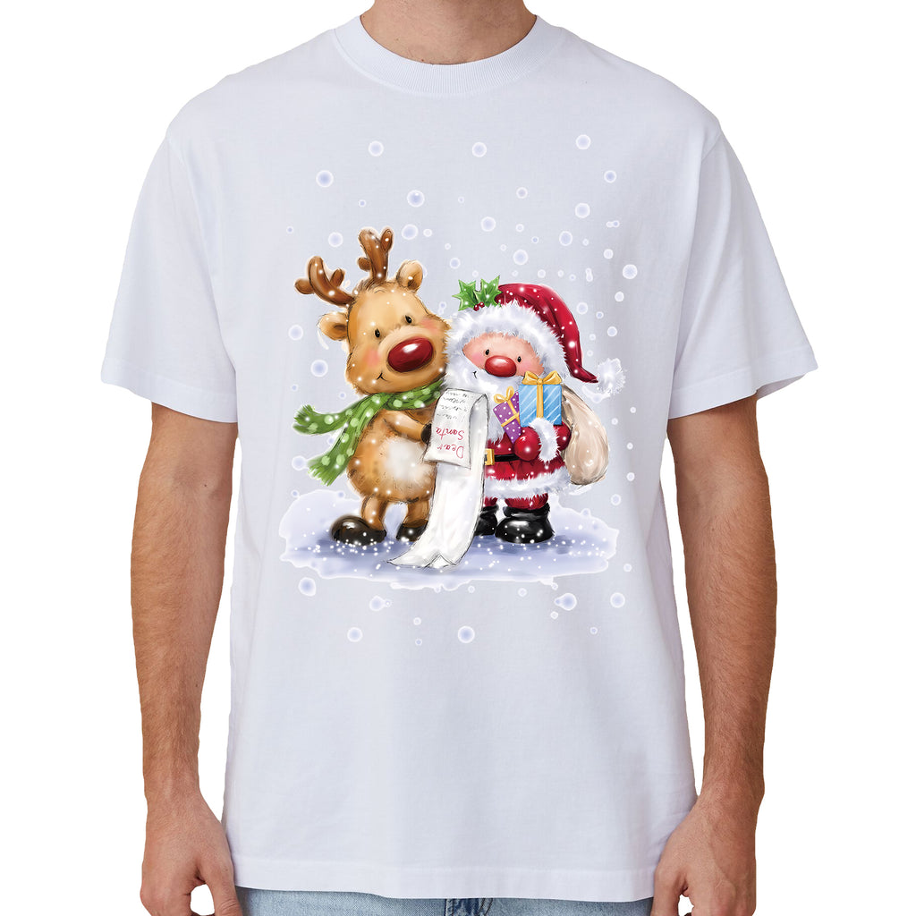Cotton Christmas T-Shirt - Reading Santa Design Unisex L