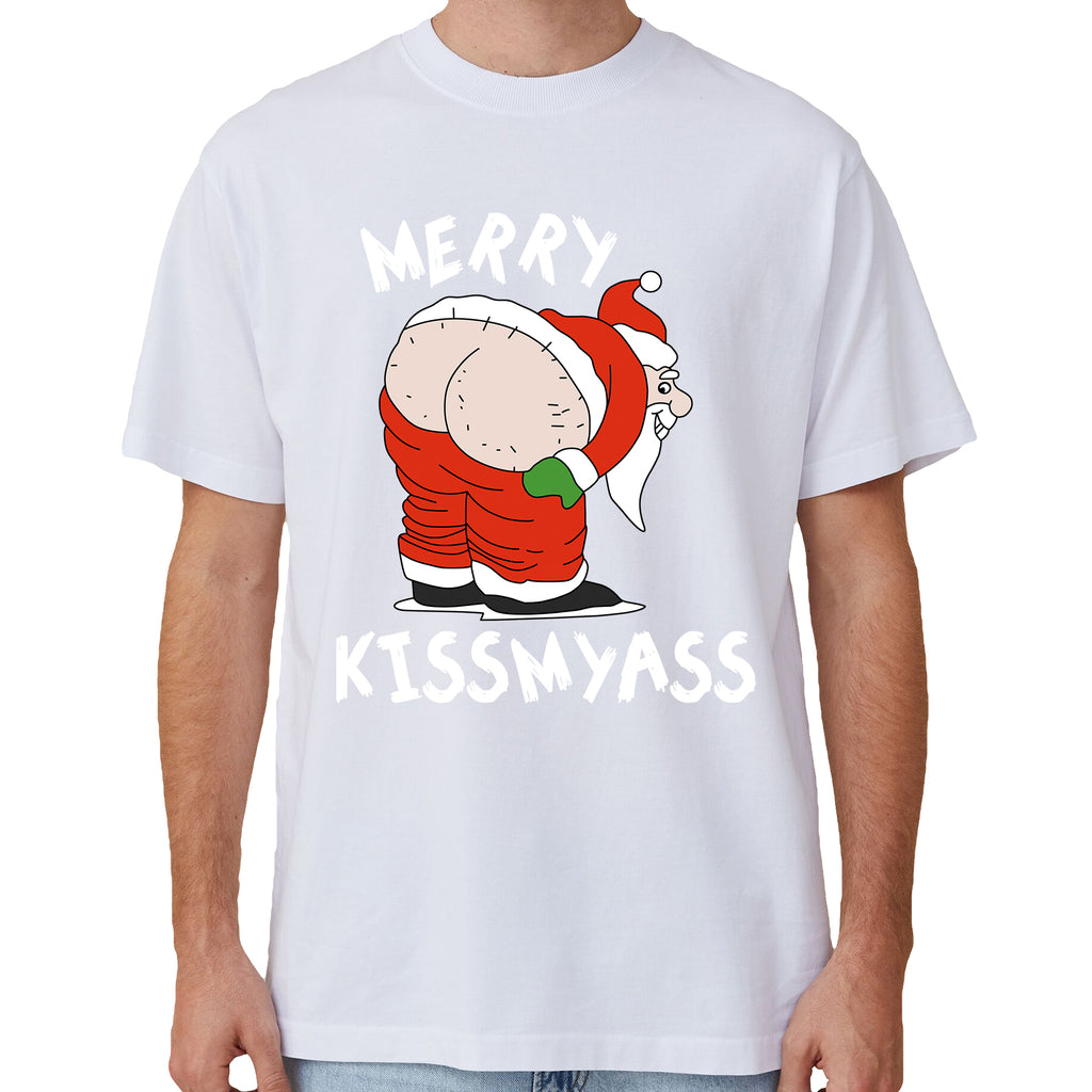 Cotton Christmas T-Shirt - Merry Kissmyass Design 3XL