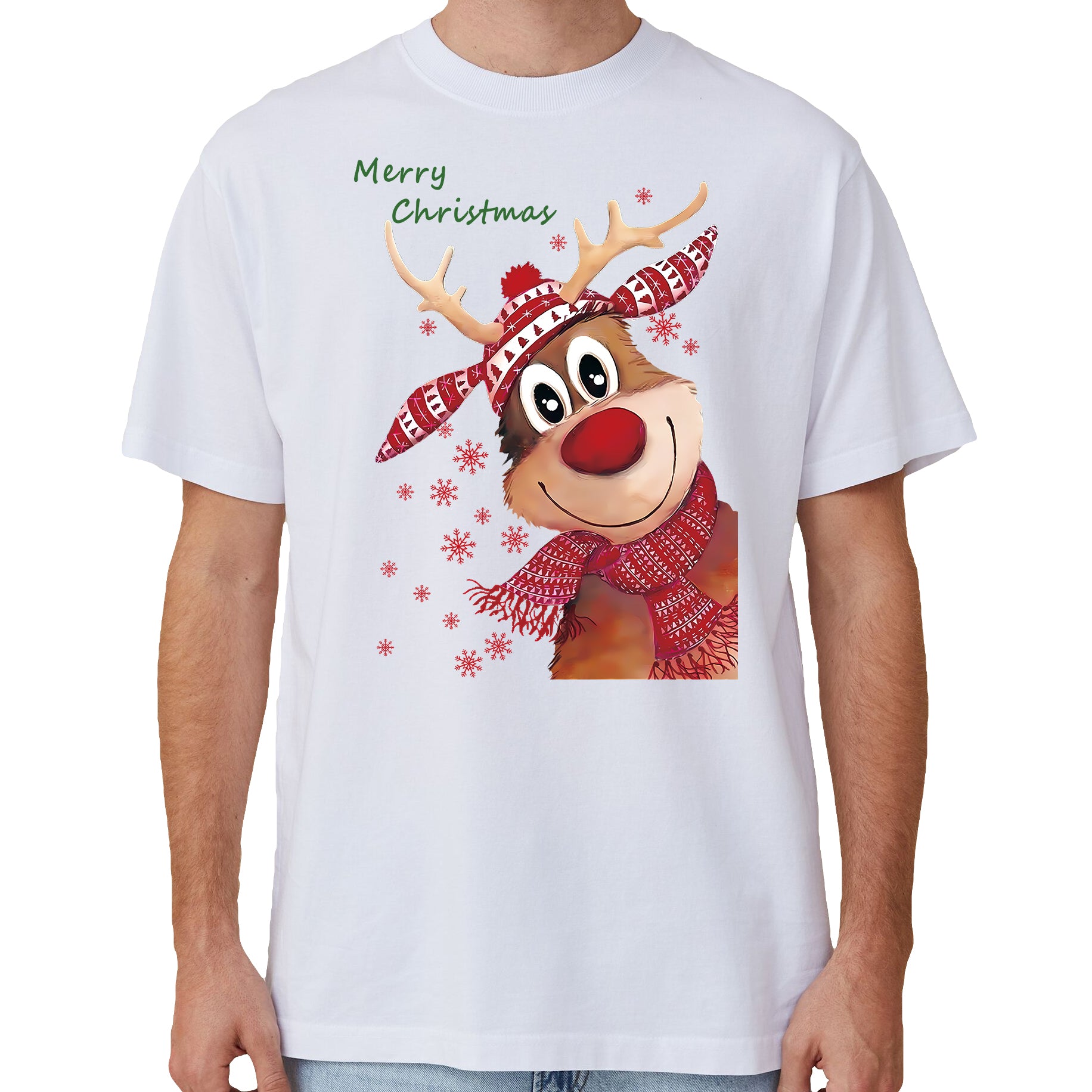Cotton Christmas T-Shirt - Reindeer Design 2XL