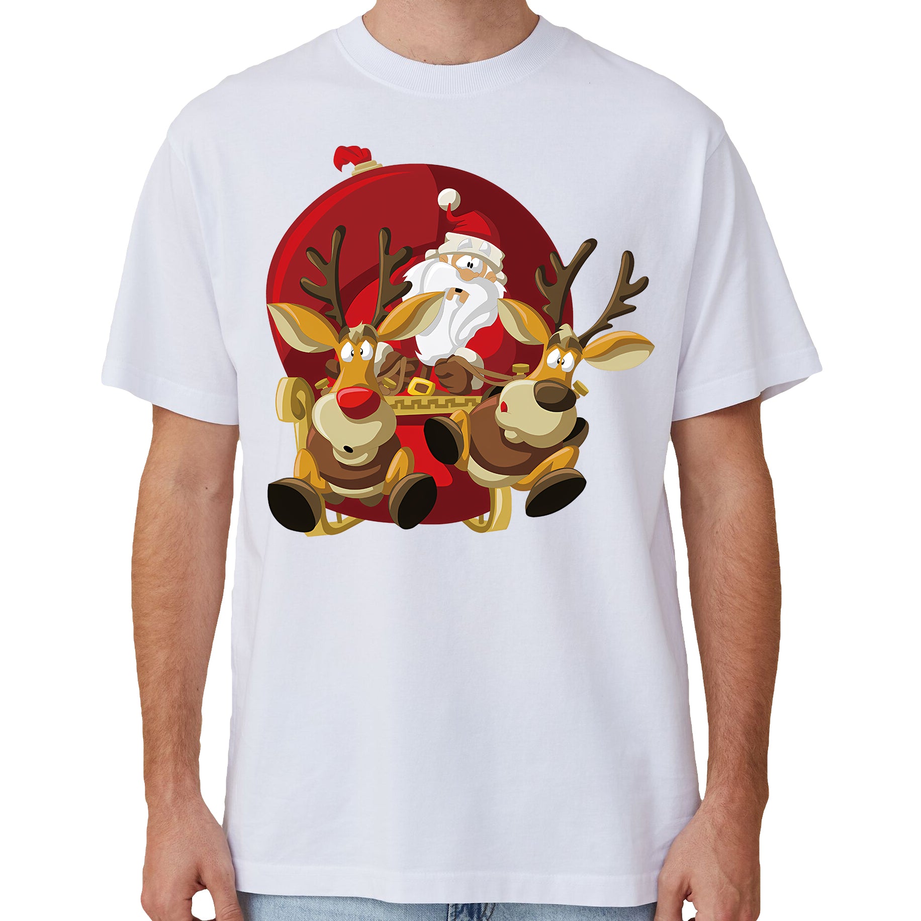 Cotton Christmas T-Shirt - Santa Party Sleigh 3XL