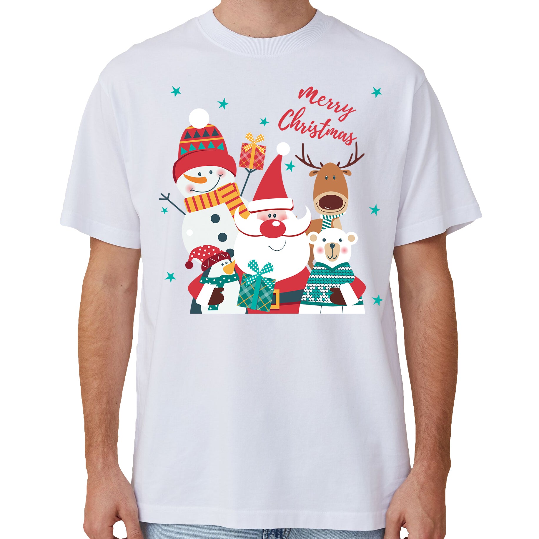Cotton Christmas T-Shirt - Santa Gathering Design L