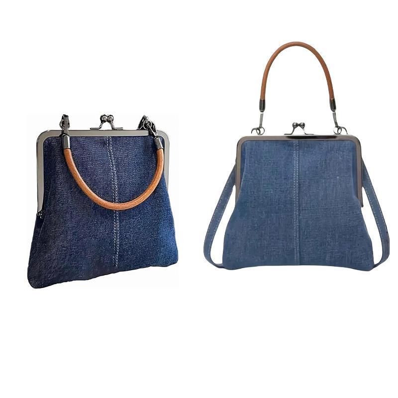 Small Handbag Women Tote Bag Cowboy Splicing Crossbody Shoulder Satchel Bag - Dark Blue