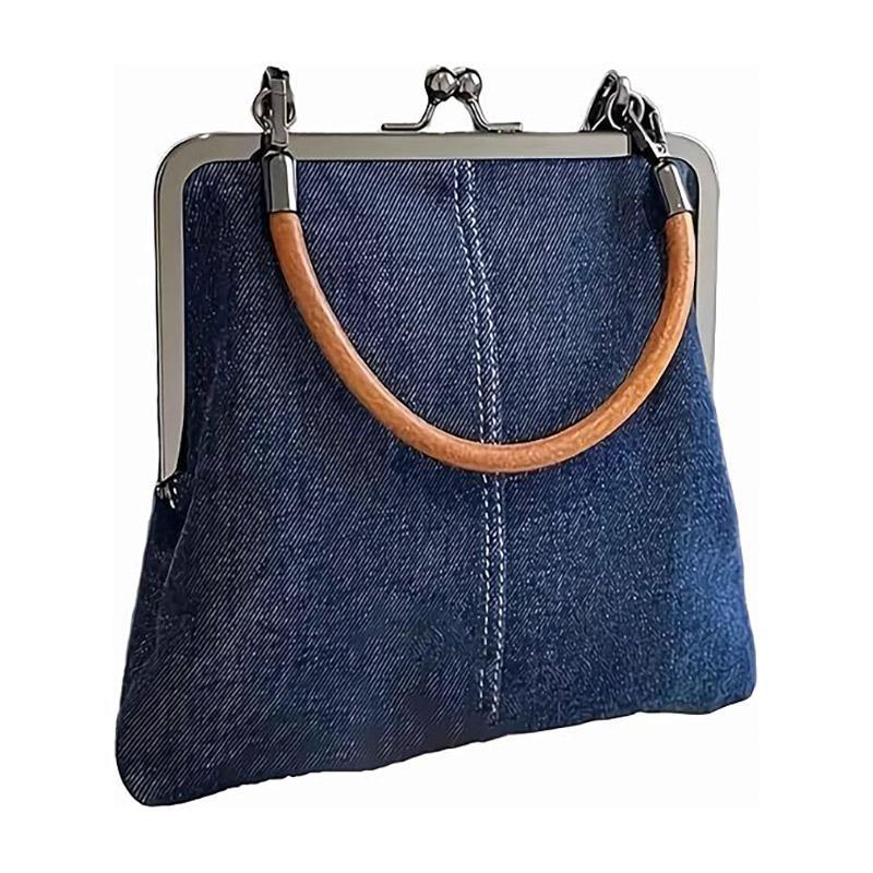 Small Handbag Women Tote Bag Cowboy Splicing Crossbody Shoulder Satchel Bag - Dark Blue