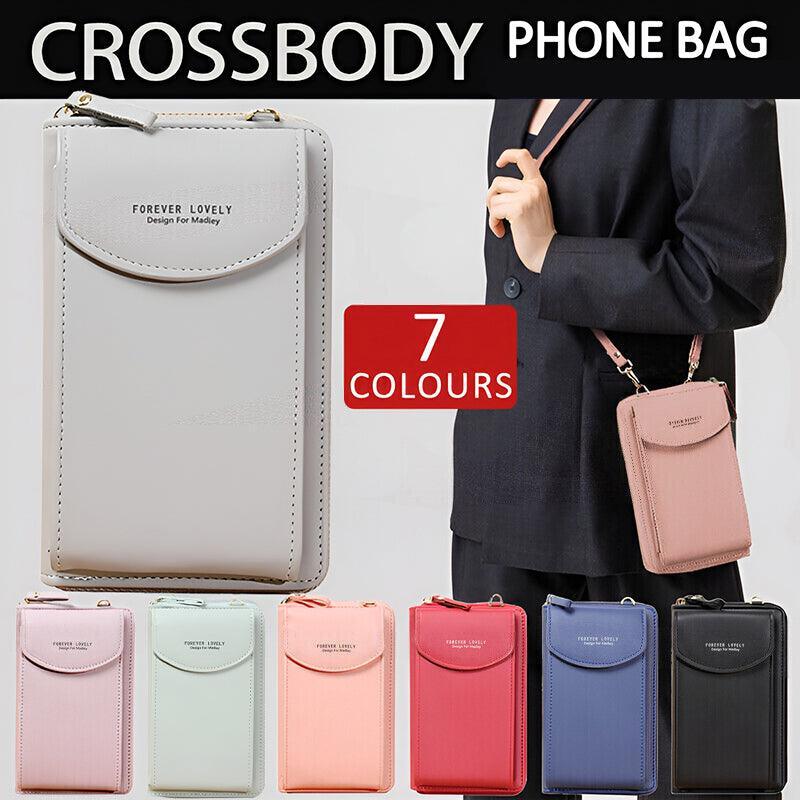 Women Pouch Bag Mobile Phone Bag Pu Leather Crossbody Purse Wallet Shoulder Bag - Grey