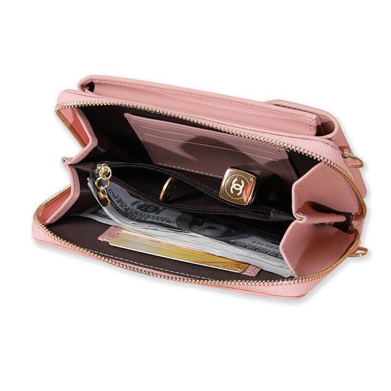 Women Pouch Bag Mobile Phone Bag Pu Leather Crossbody Purse Wallet Shoulder Bag - Grey