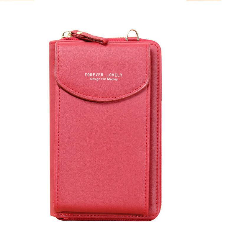 Women Pouch Bag Mobile Phone Bag Pu Leather Crossbody Purse Wallet Shoulder Bag - Grey