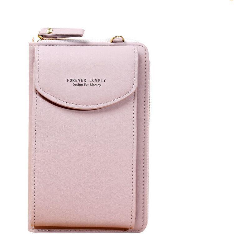 Women Pouch Bag Mobile Phone Bag Pu Leather Crossbody Purse Wallet Shoulder Bag - Light Purple