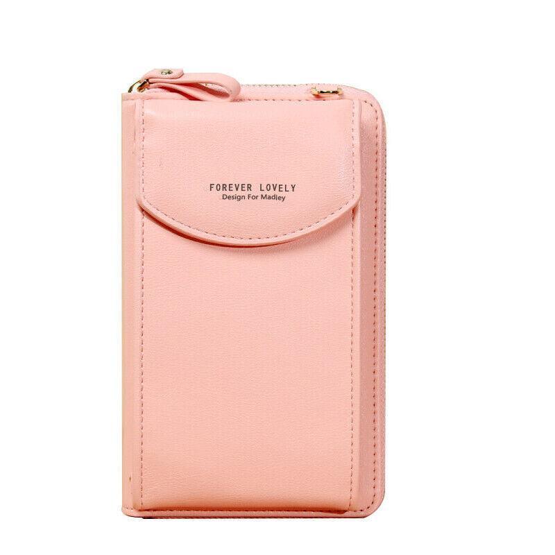 Women Pouch Bag Mobile Phone Bag Pu Leather Crossbody Purse Wallet Shoulder Bag - Light Purple