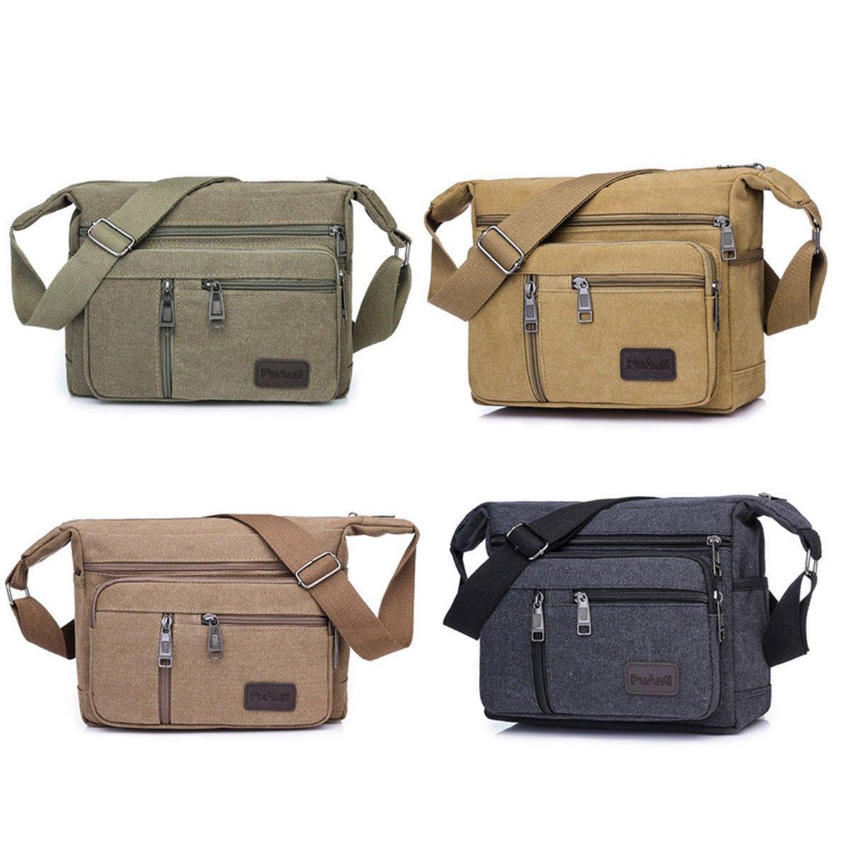 Multi Layer Canvas Crossbody Bag Casual Shoulder Bag for Travel Messenger Bag - Green