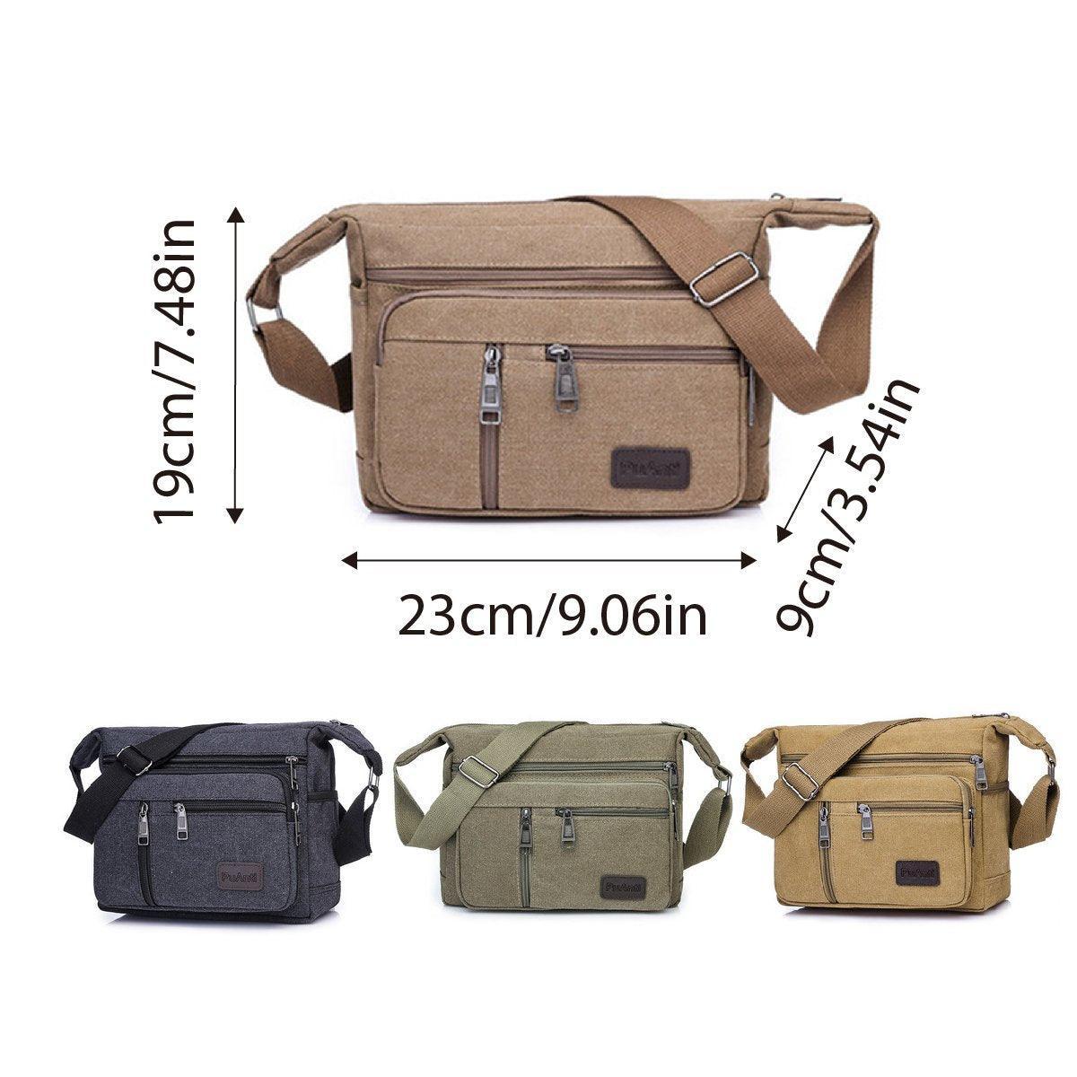 Multi Layer Canvas Crossbody Bag Casual Shoulder Bag for Travel Messenger Bag - Green