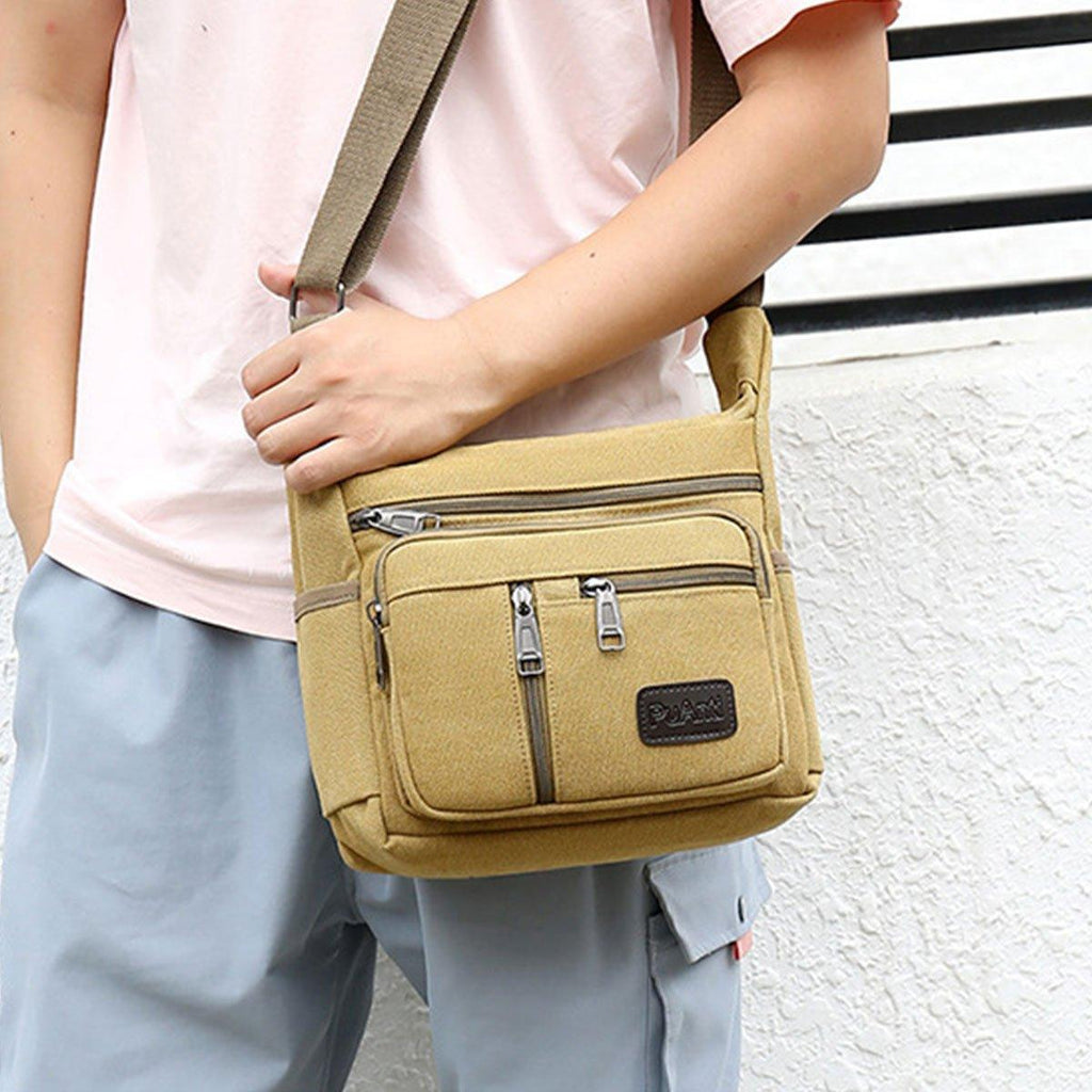 Multi Layer Canvas Crossbody Bag Casual Shoulder Bag for Travel Messenger Bag - Green