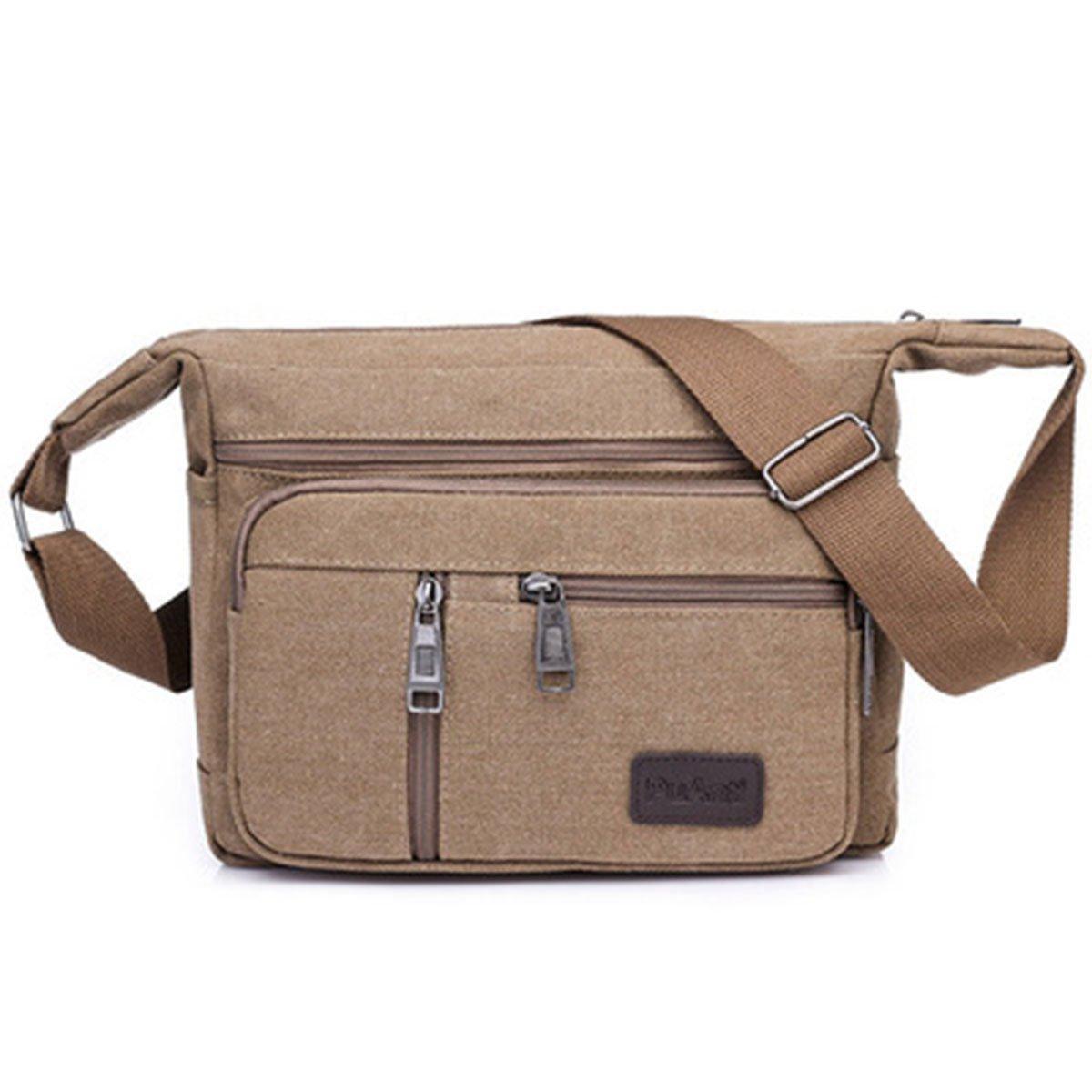 Multi Layer Canvas Crossbody Bag Casual Shoulder Bag for Travel Messenger Bag - Green