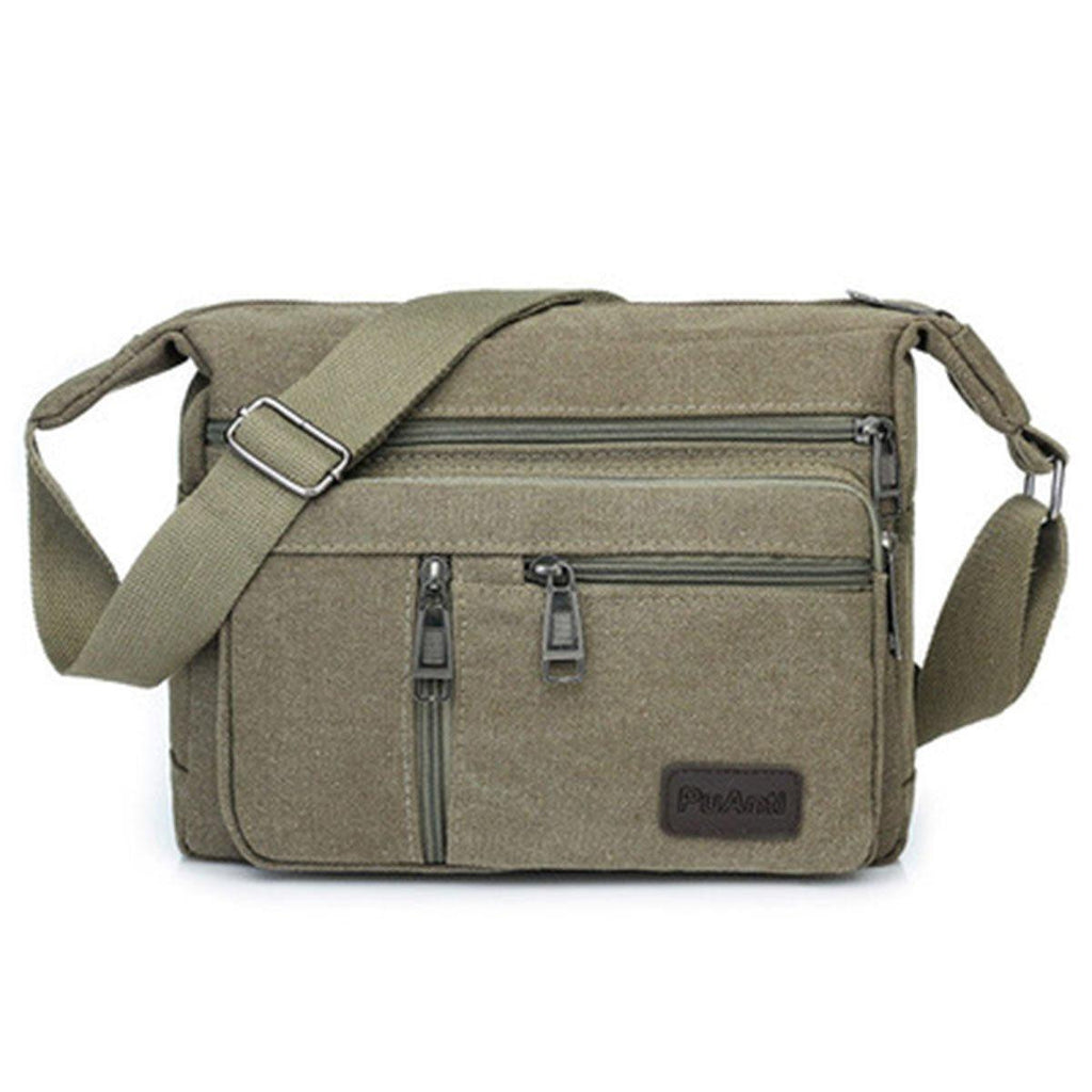 Multi Layer Canvas Crossbody Bag Casual Shoulder Bag for Travel Messenger Bag - Green