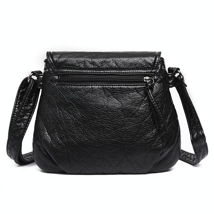 Soft Washed Leather Messenger Bag for Women - Fashionable and Versatile - Black