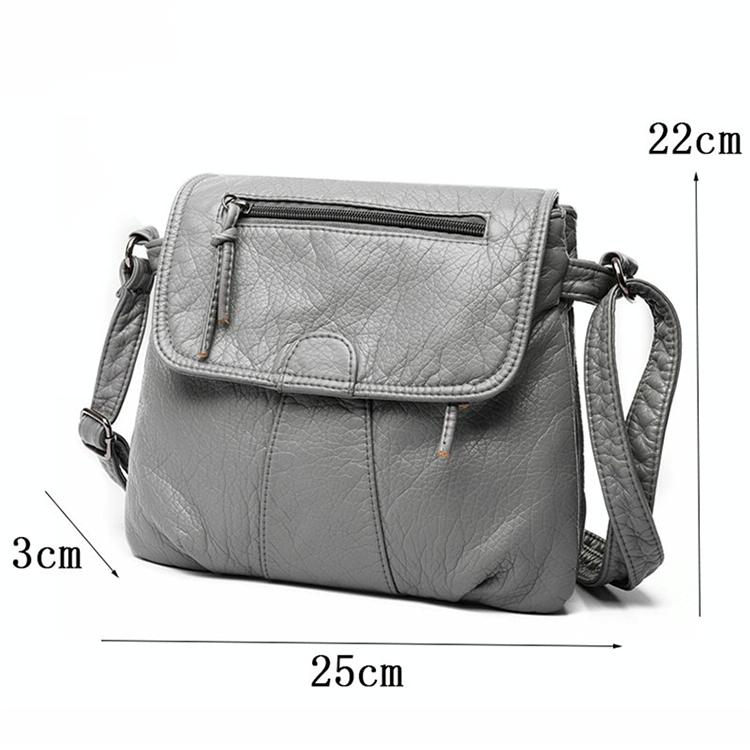 Soft Washed Leather Messenger Bag for Women - Fashionable and Versatile - Black