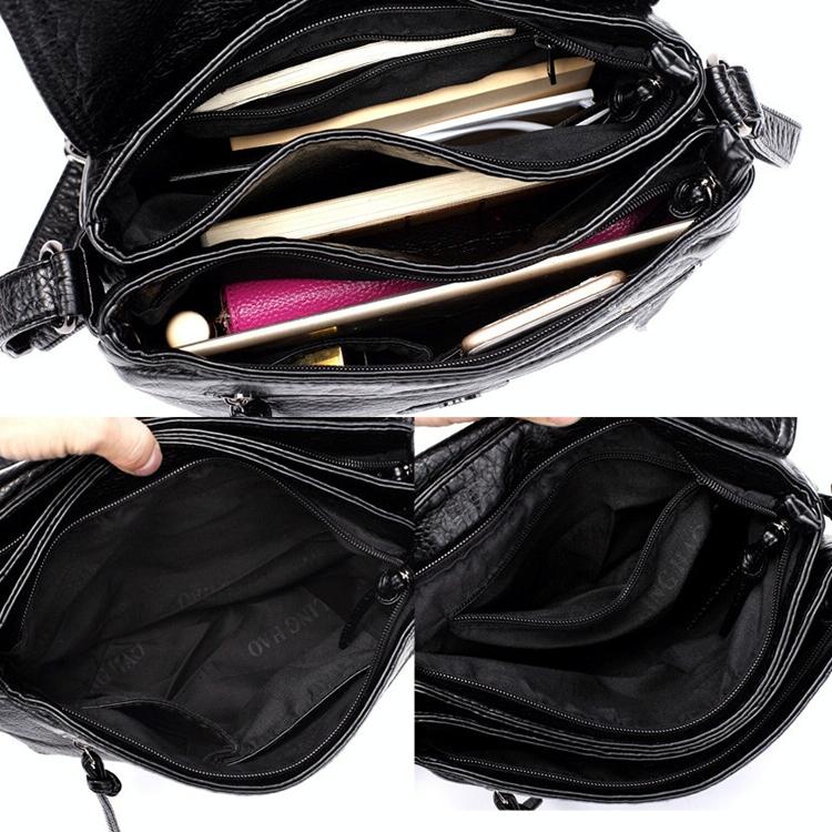 Soft Washed Leather Messenger Bag for Women - Fashionable and Versatile - Black