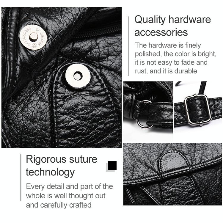 Soft Washed Leather Messenger Bag for Women - Fashionable and Versatile - Black