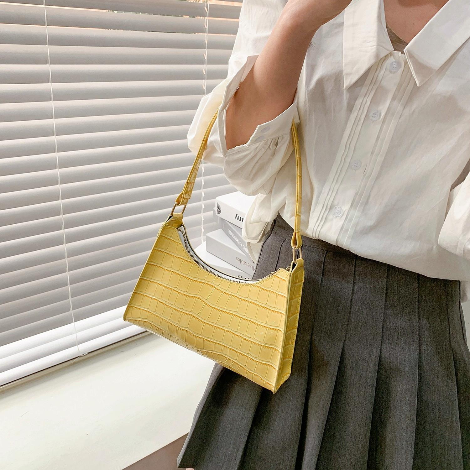 Small Square Stone Pattern Shoulder Bag for Women - Yellow