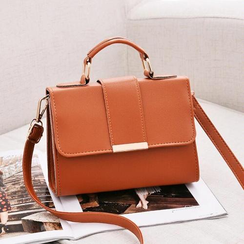 Women Small Leather Shoulder Bag - Flap Crossbody Messenger - Brown