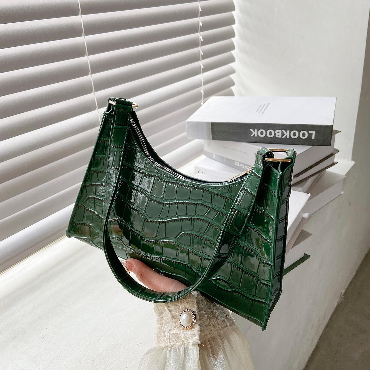 Small Square Stone Pattern Shoulder Bag for Women - Black
