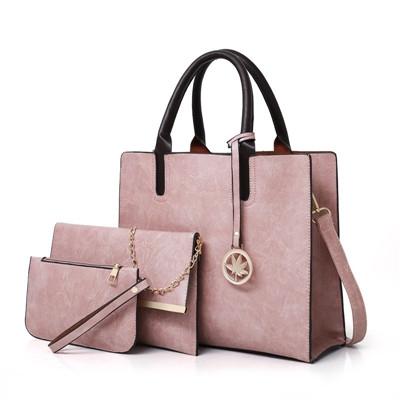 Versatile Leather Tote Bag for Women - 3-in-1 Design - Pink