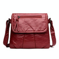 Soft Washed Leather Messenger Bag for Women - Fashionable and Versatile - Red